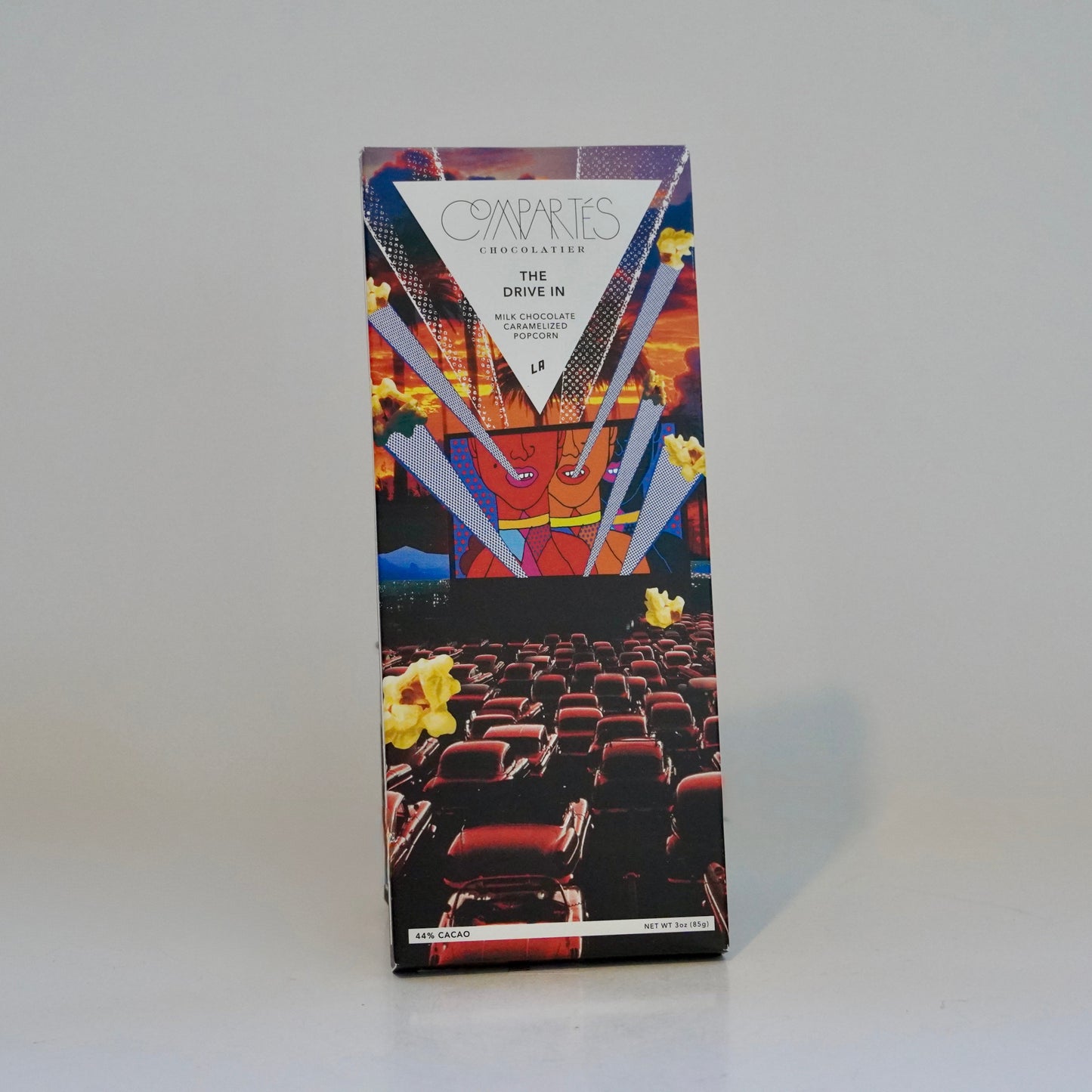 Cinema-themed chocolate packaging on a white background