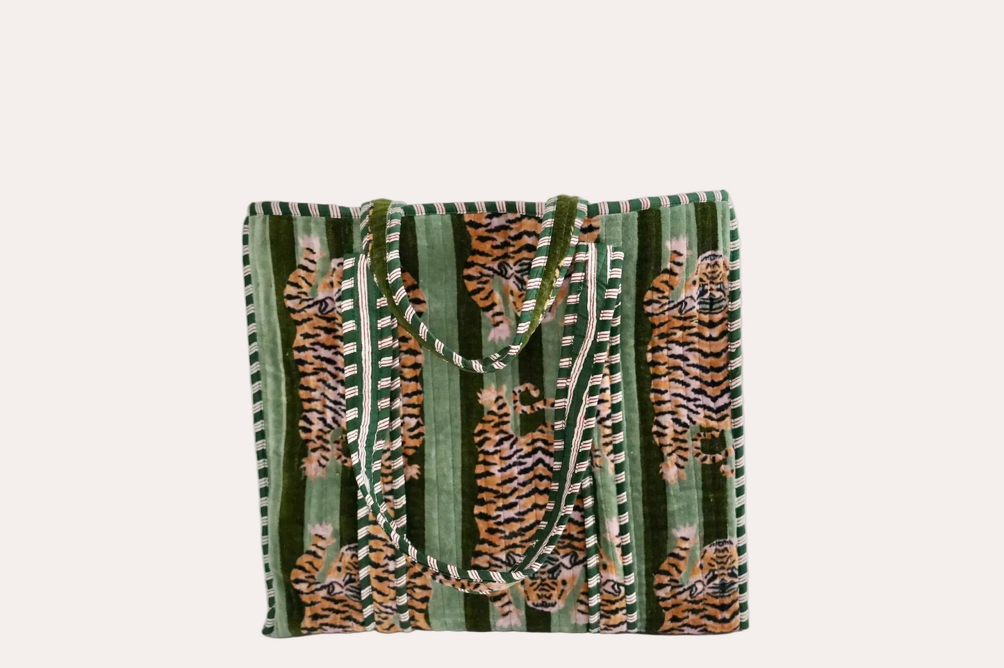 Sorella Sol - Large Dark Green Velvet Tiger Tote Bag