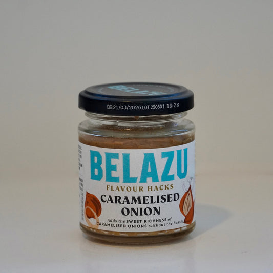 Jar of Belazu caramelised onion spread on a white background