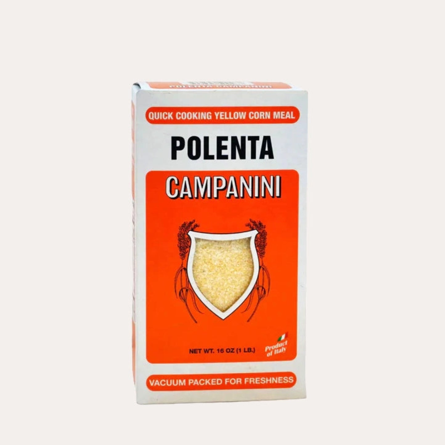 Box of Campanini Polenta on a white background