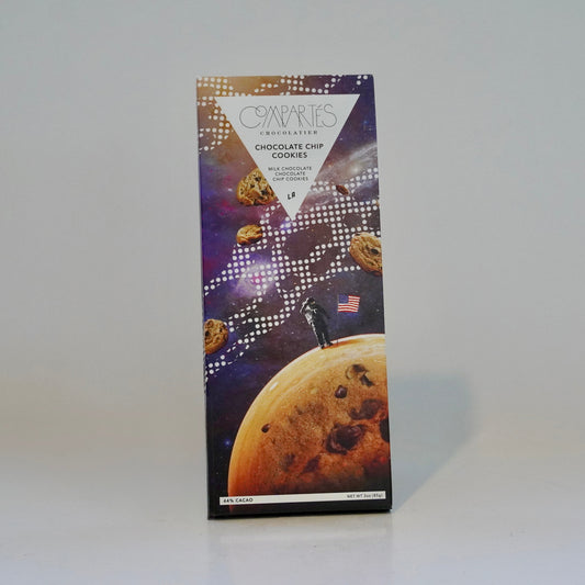 Chocolate bar packaging with space-themed design on a white background