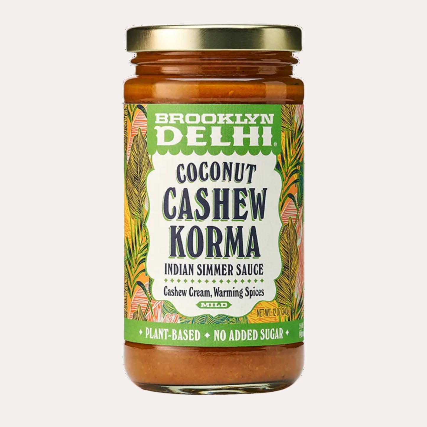 Jar of Brooklyn Delhi Coconut Cashew Korma sauce on a white background
