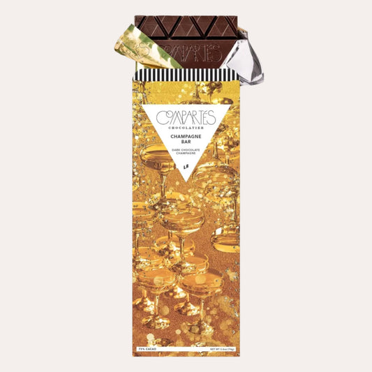 Chocolate bar with a packaging design featuring champagne glasses on a white background
shipping gourmet provisions across the US
Cork Market
