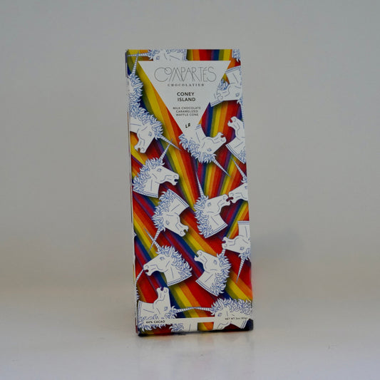 Box of Compartes Chocolate Bar with rainbow and unicorn design on a white background