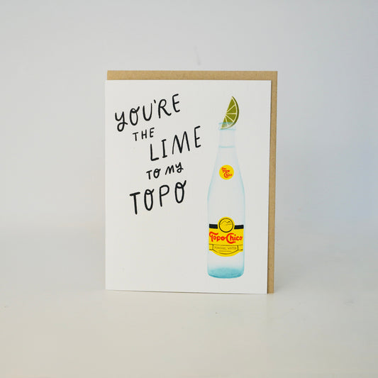 Card with a bottle illustration and text on a white background