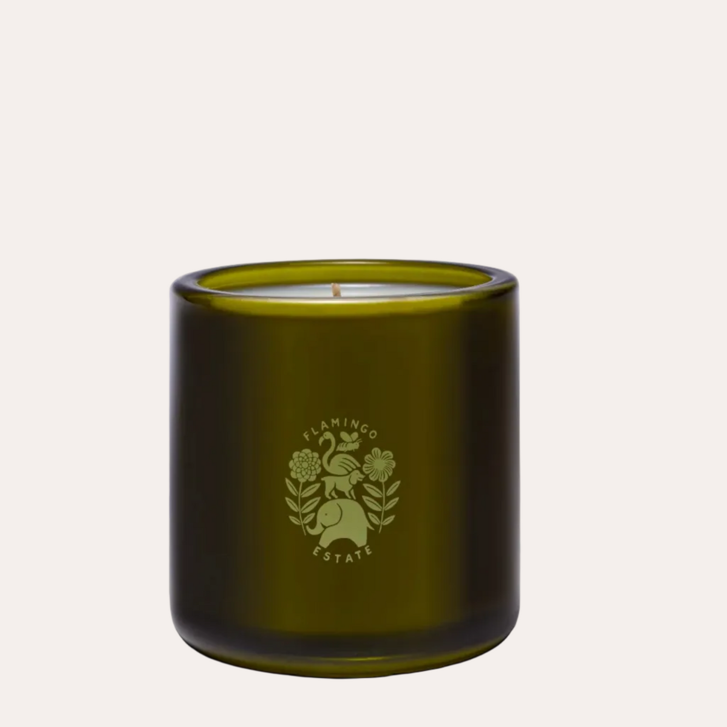 Green candle with a logo on a white background