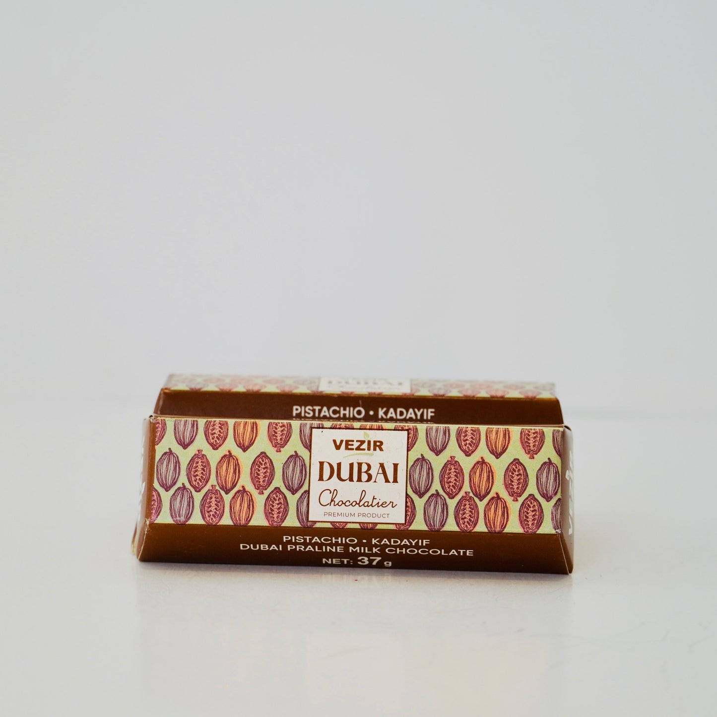 Box of Vezir Dubai Chocolate on a white background