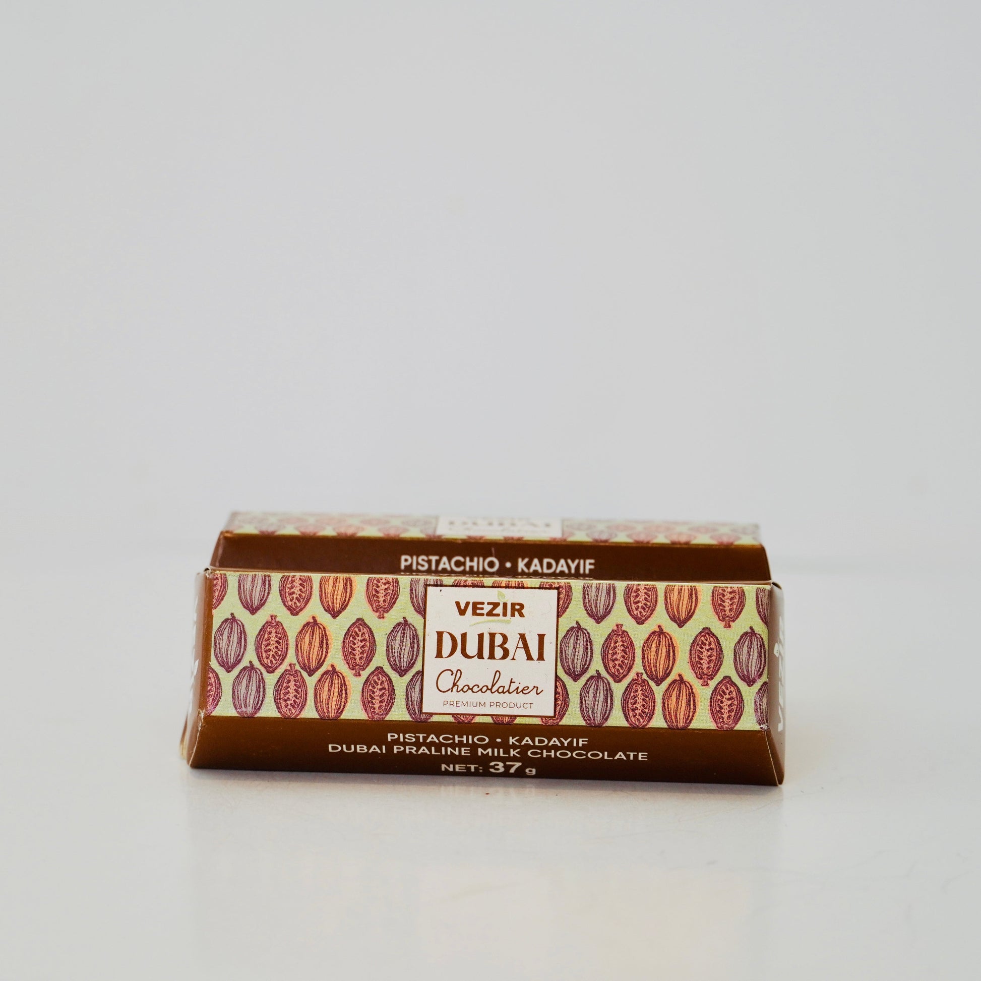 Box of Vezir Dubai Chocolate on a white background