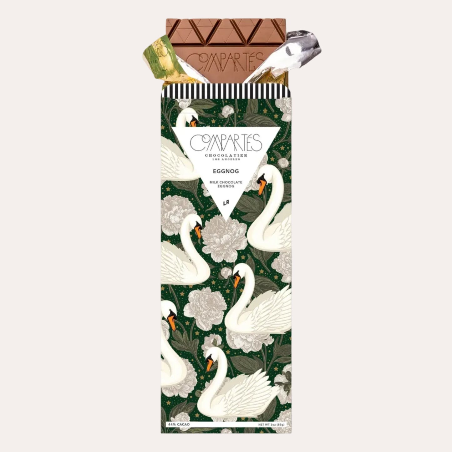 Chocolate bar with swan design packaging on a white background