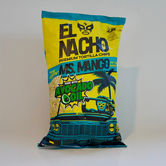 El Nacho tortilla chips bag with avocado oil flavor on a white background
