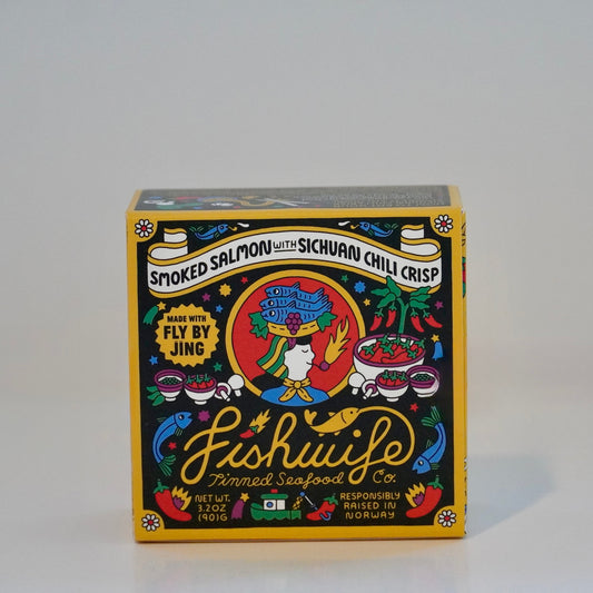 fishwife tinned fish of smoked salmon with sichuan chili crisp