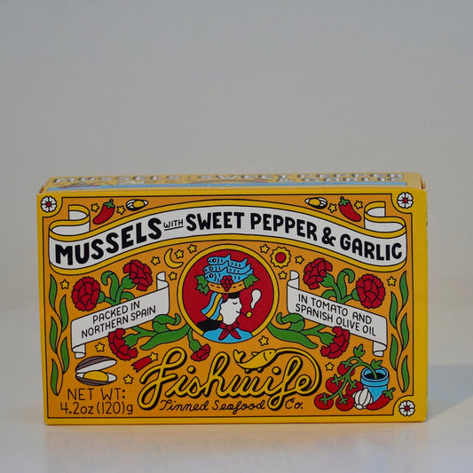 mussels with sweet peppers and garlic tinned fish