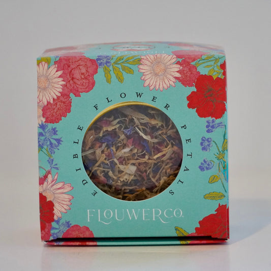 Flower petal packaging with floral design on a white background