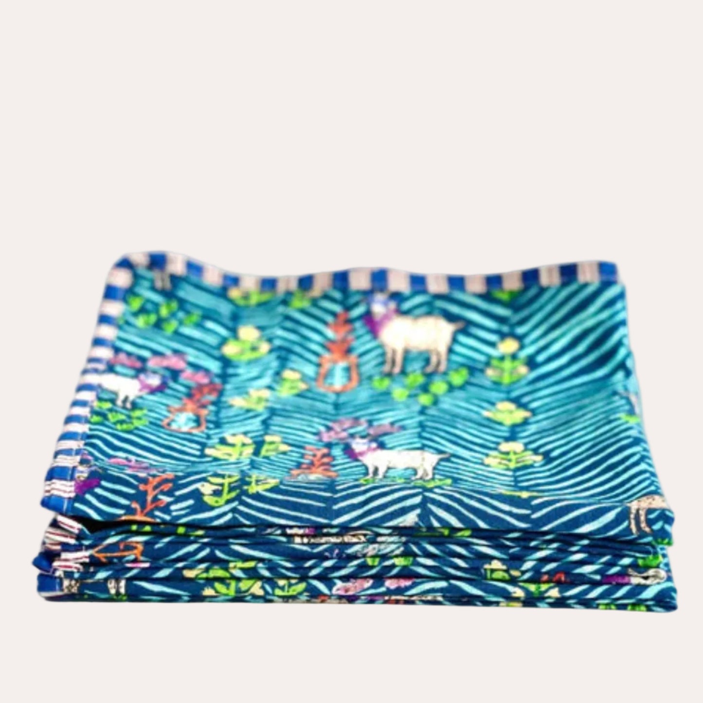Children's swim shorts with unicorn and animal pattern on a white background