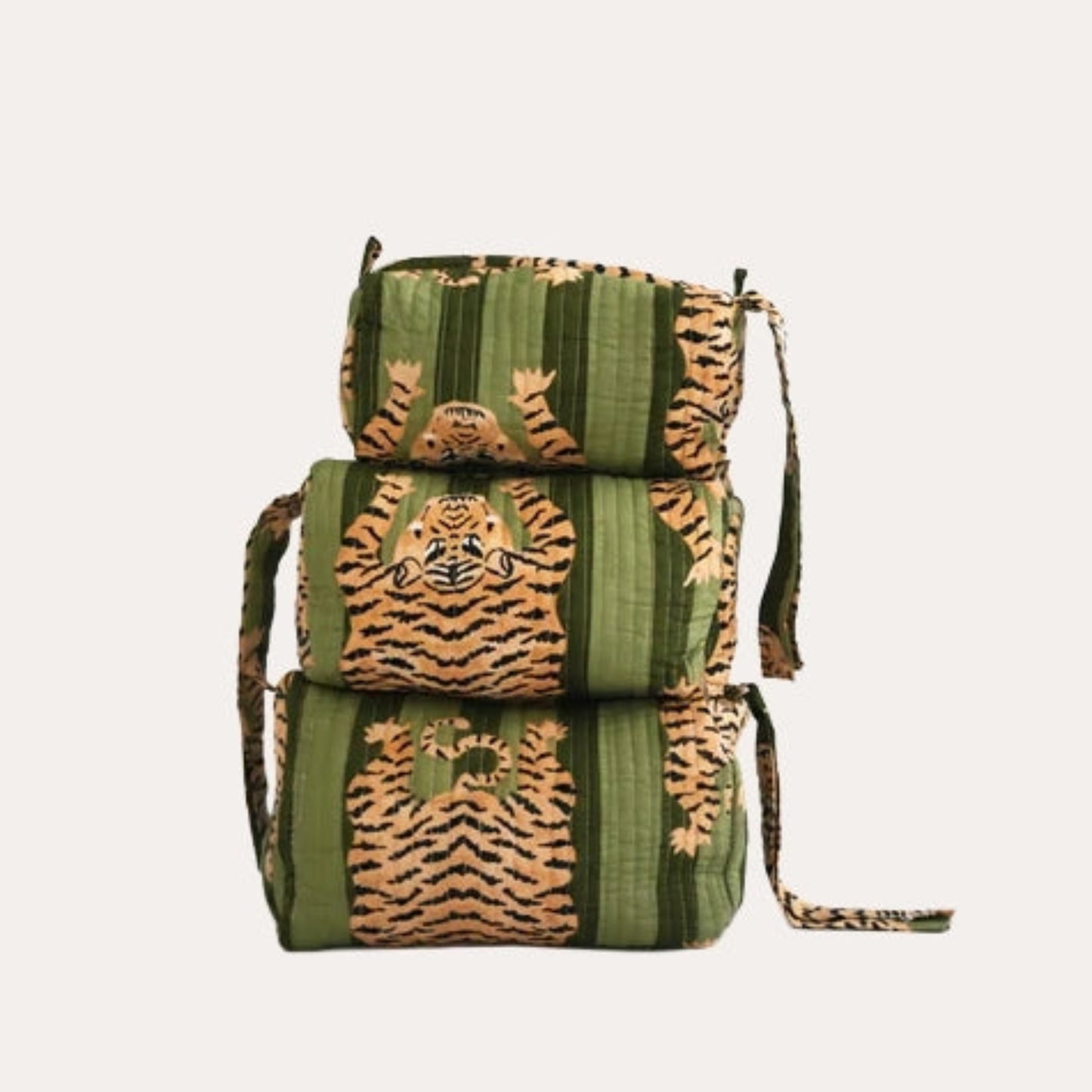 cosmetic bags with tiger pattern on a white background