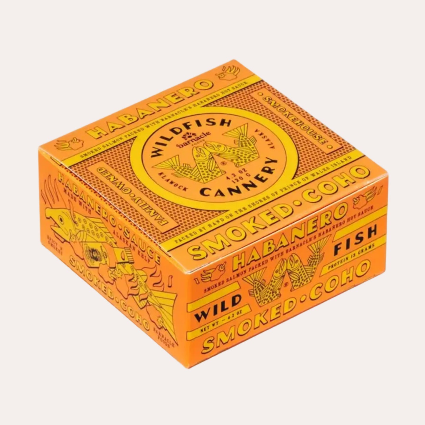 Orange packaging of Wildfish Cannery Smoked Coho Habanero fish on a white background
Best tinned fish
Stowe, VT
Ships nationwide