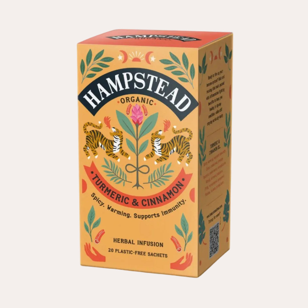 Hampstead Organic Turmeric & Cinnamon herbal infusion packaging on a white background
Cork Market
Ships across the USA