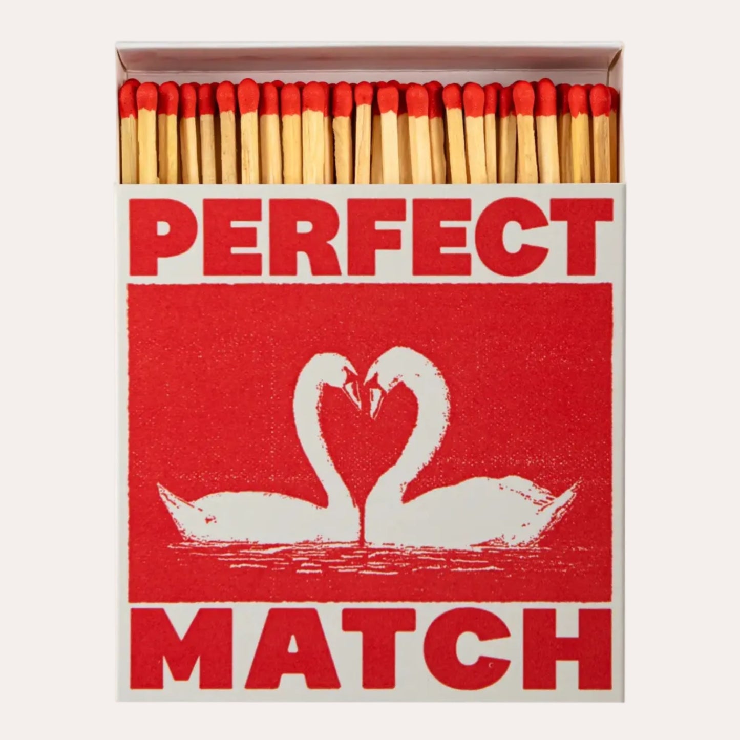Matchbox with 'Perfect Match' text and two swans forming a heart on a red background
Cork Market for luxury gifts at an affordable price