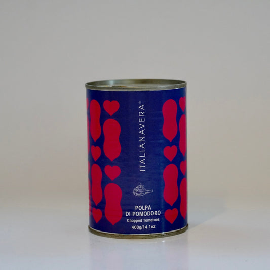 Can with red heart pattern on a blue background against a white background