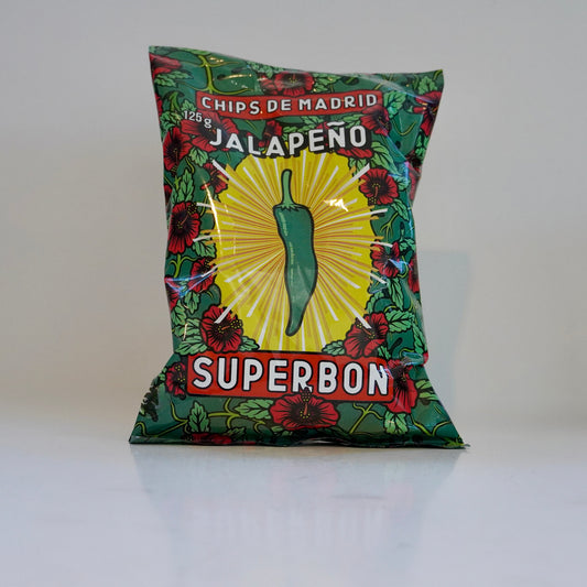 Packaged chips with a colorful label on a white background