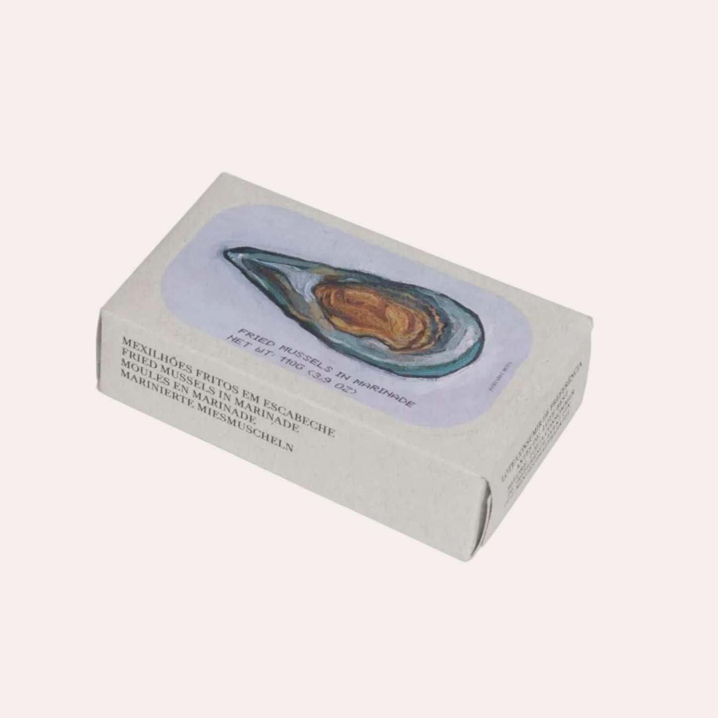 Box of oyster shells on a white background