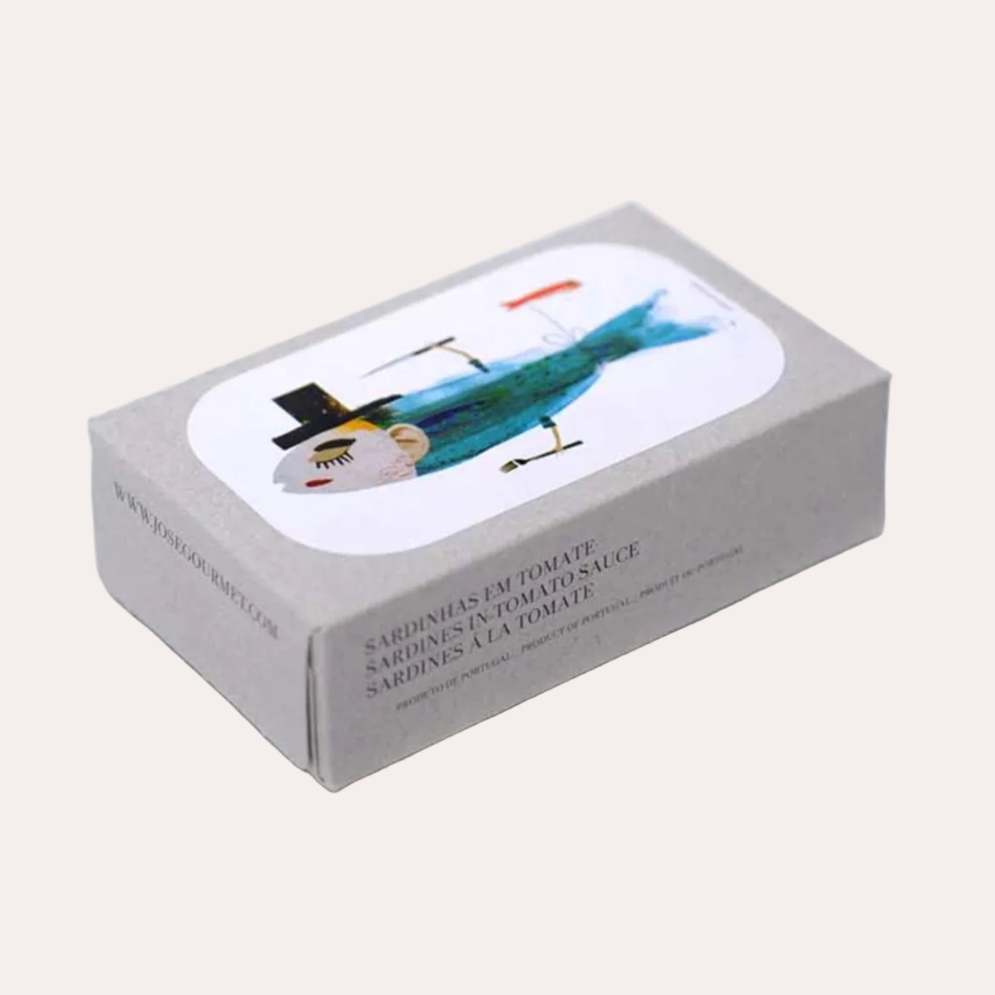 Box of sardines with a fish illustration on a white background