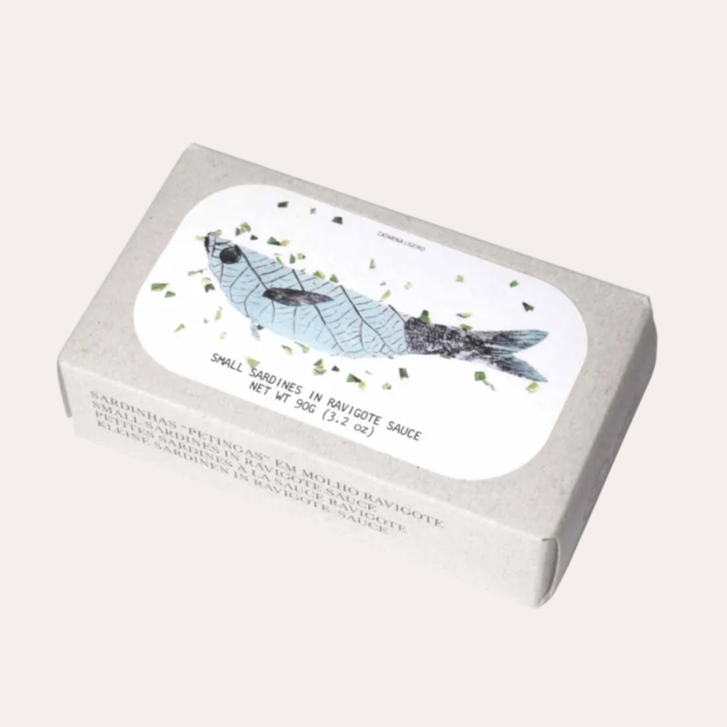 Small rectangular box with a fish illustration on a white background