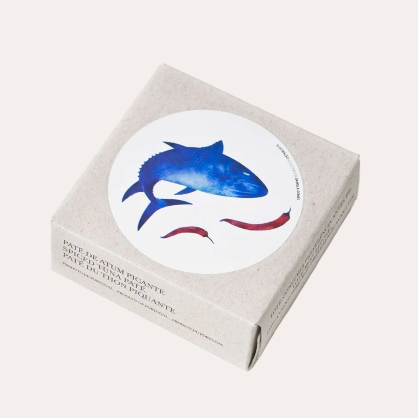 Box with a blue shark illustration on a white background