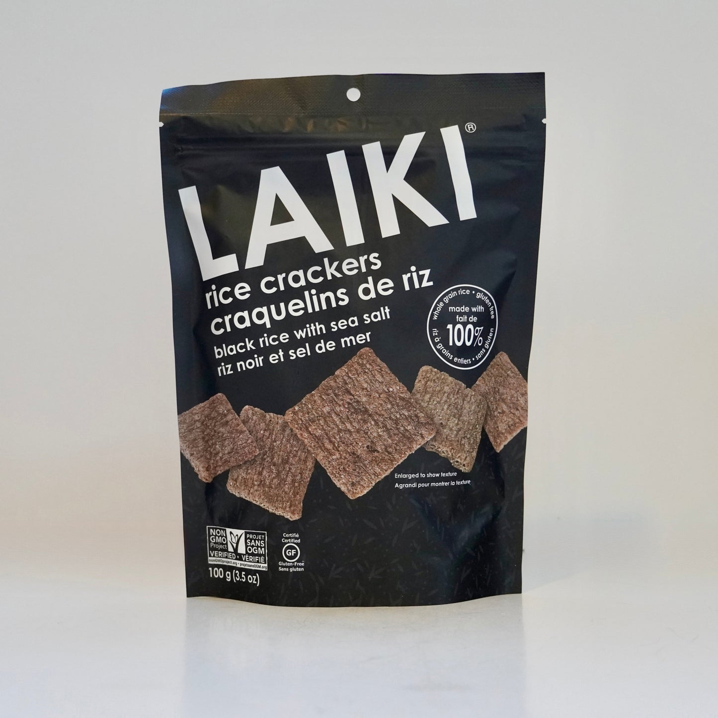 Laiki rice crackers packaging on a white background