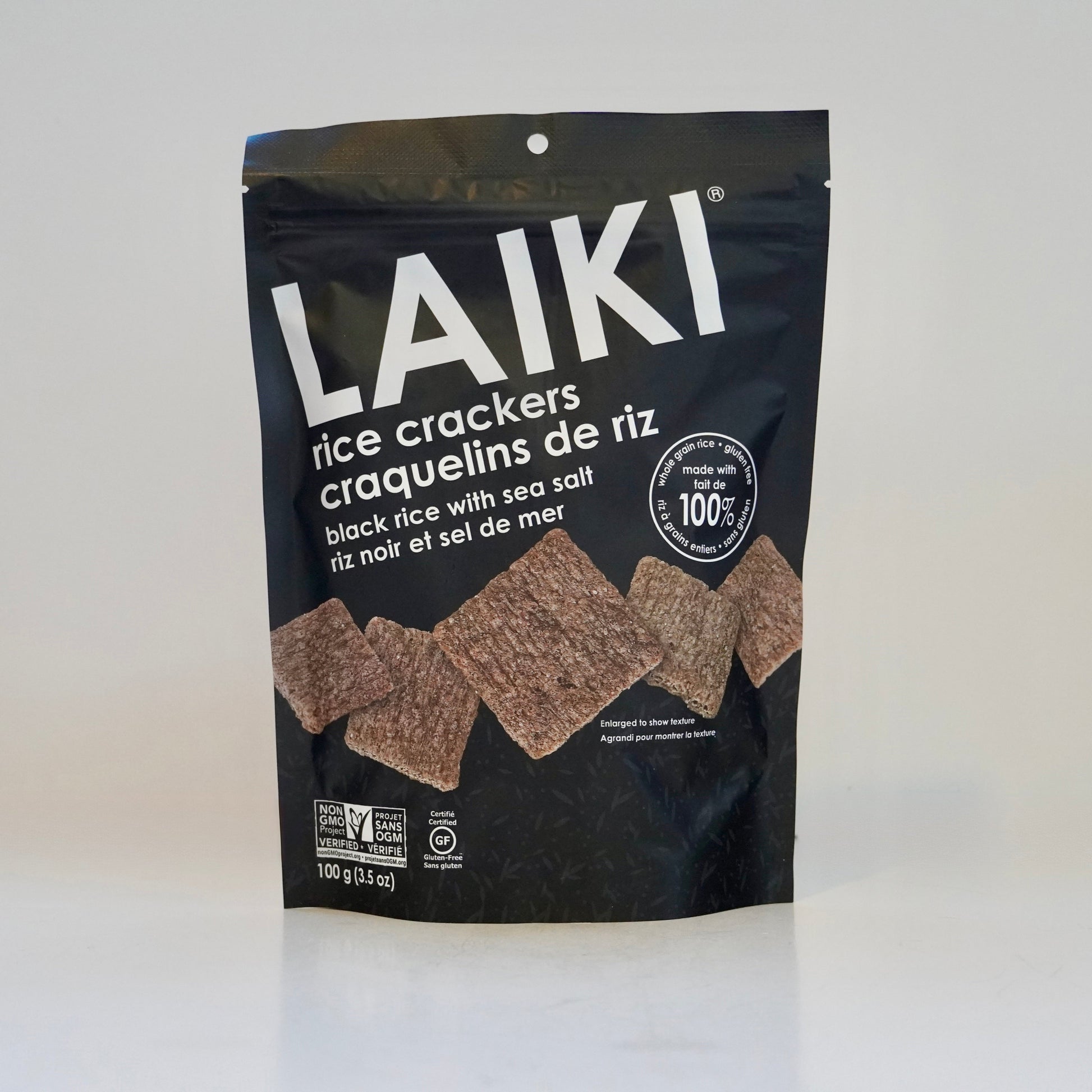 Laiki rice crackers packaging on a white background