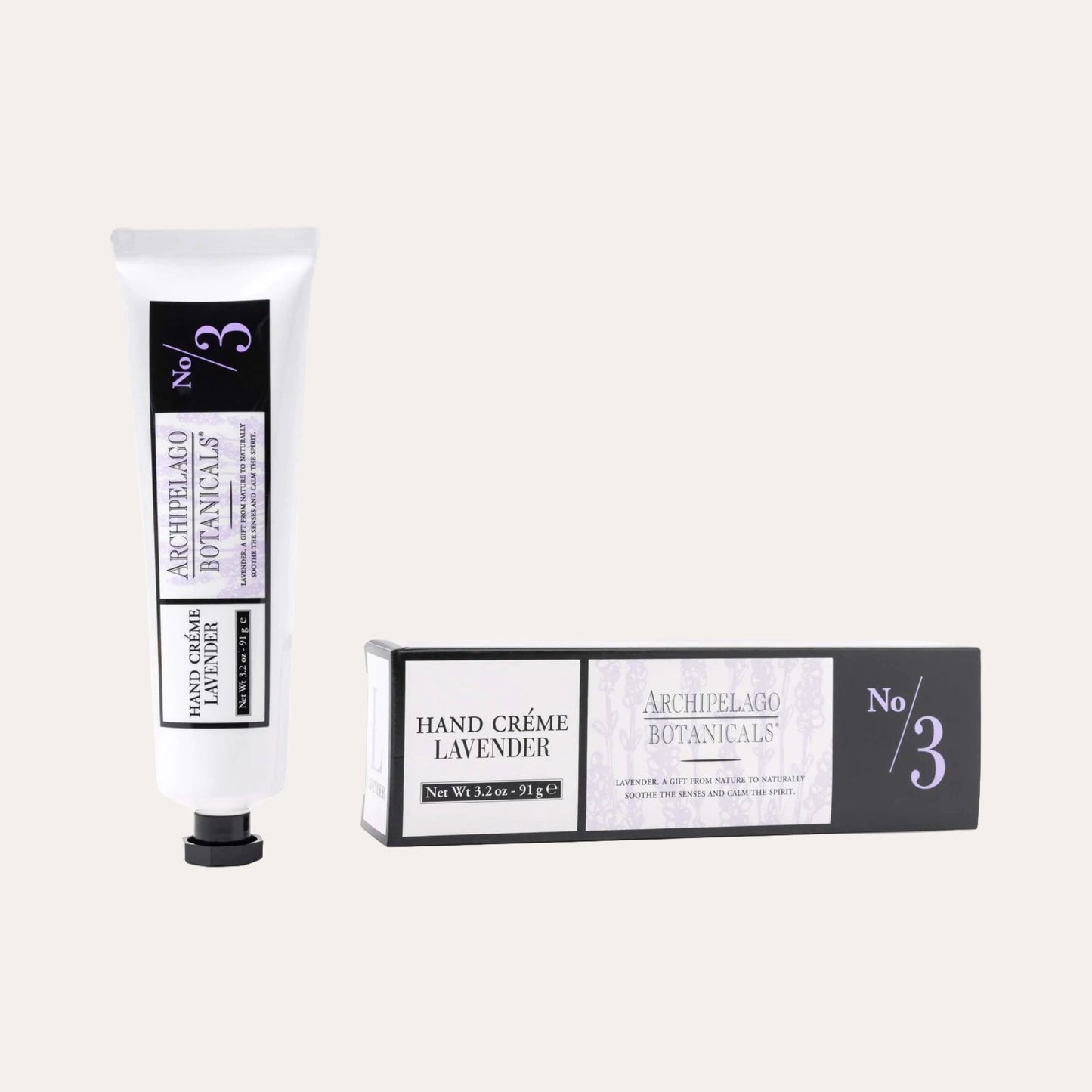 Hand cream tube and packaging with 'Archipelago Botanicals' branding on a white background
