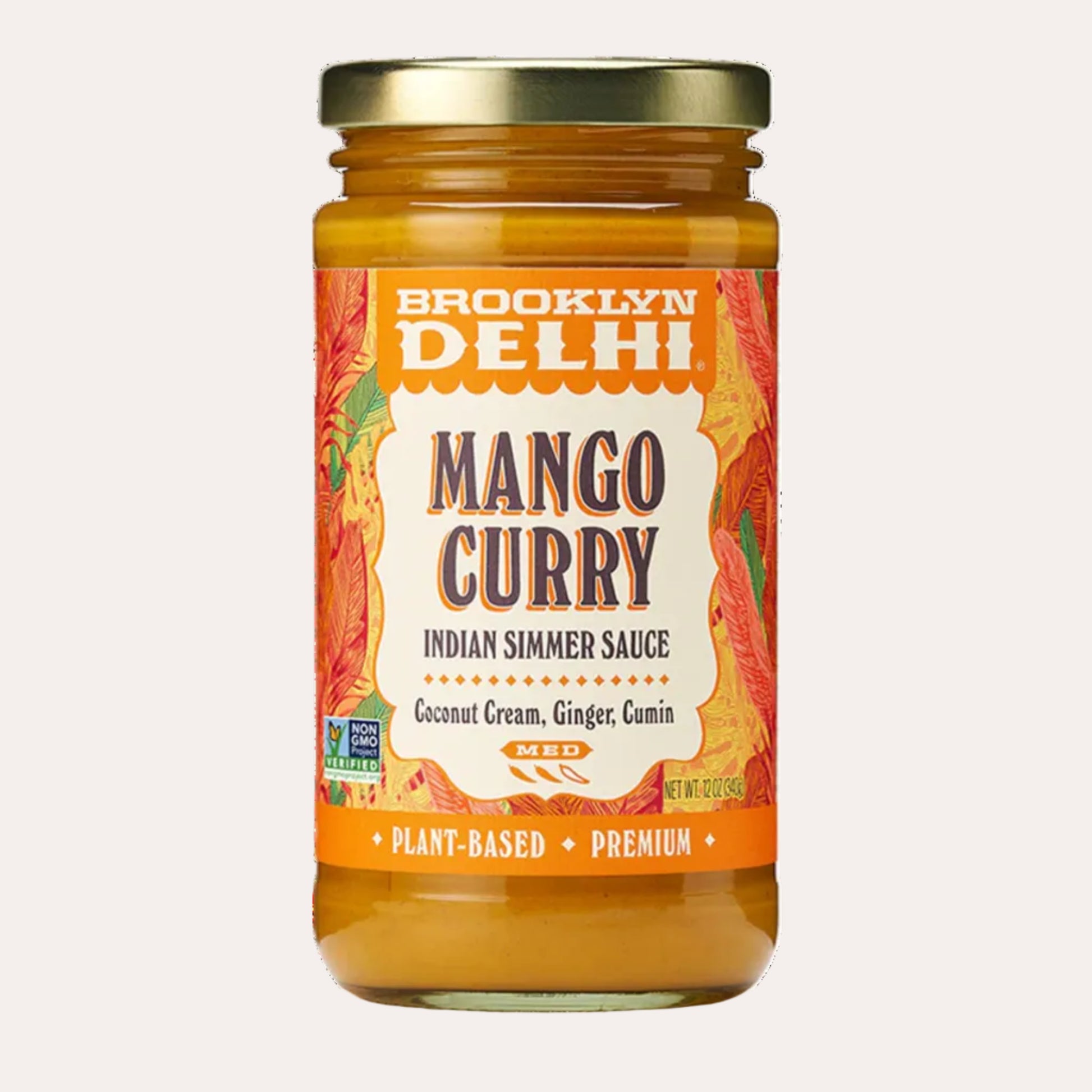 Jar of Brooklyn Delhi Mango Curry Indian Simmer Sauce on a white background