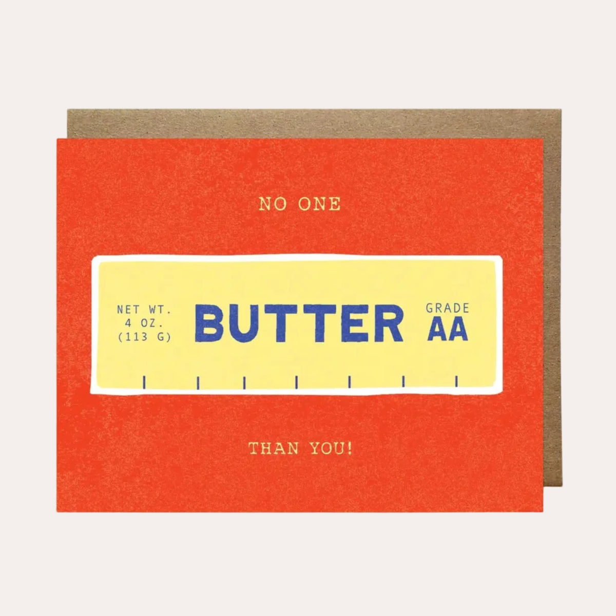Card with a butter label design on an orange background