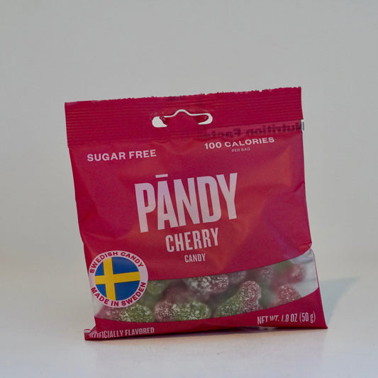 Red package of Pandy Cherry candy on a white background