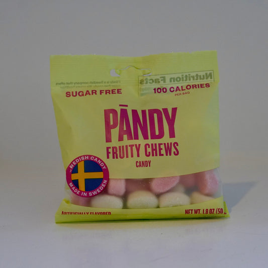 Packaged candy with yellow label on a white background