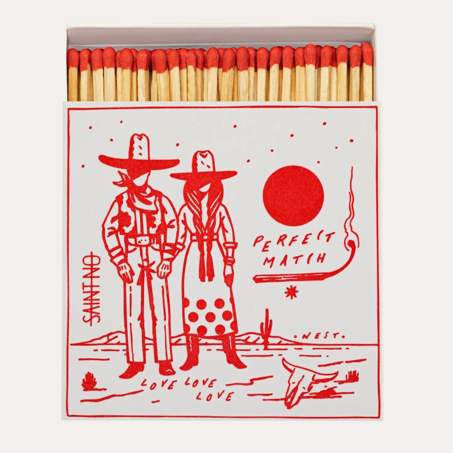Matchbox with cowboy and cowgirl design and 'Perfect Match' text on a white background
Affordable luxury gifts