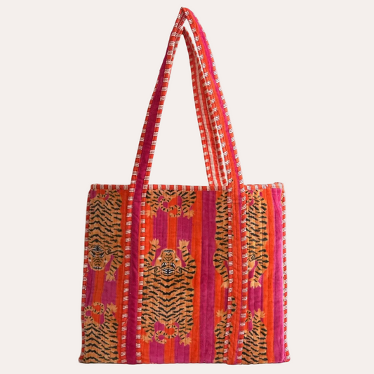Sorella Sol - Large Maroon Velvet Tiger Tote Bag