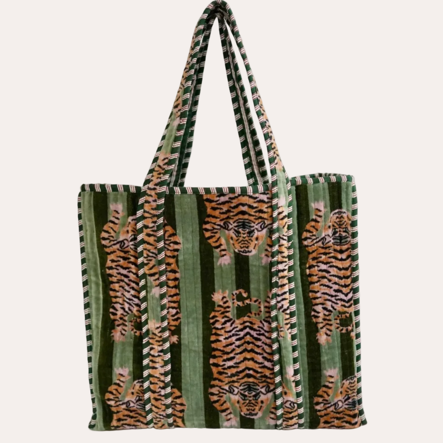 Sorella Sol - Large Dark Green Velvet Tiger Tote Bag