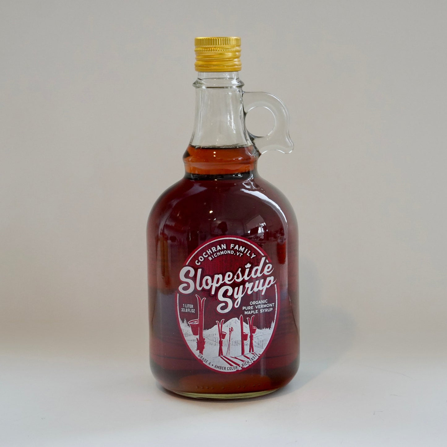 Bottle of Slopeside Syrup on a white background