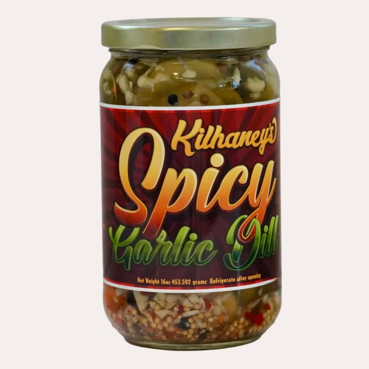 Jar of Kitharey's Spicy Garlic Olives on a white background