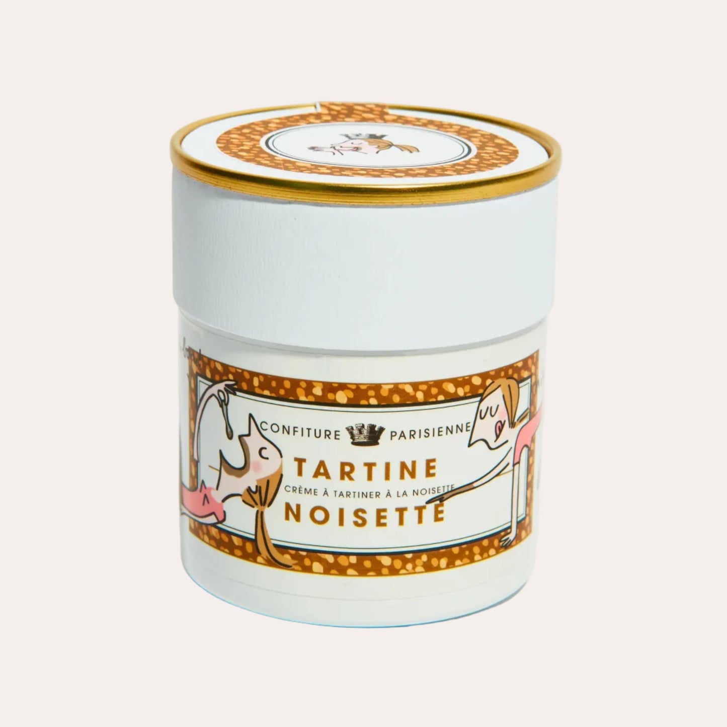 Tartine confectionery jar with decorative label on a white background