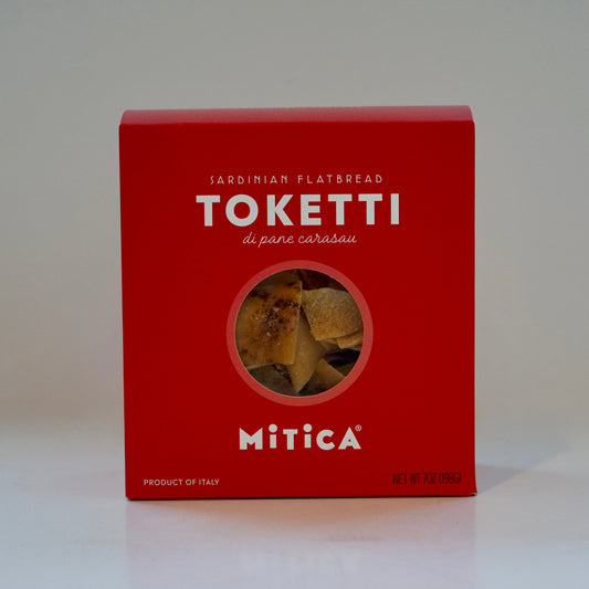Red box of Toketti flatbread with Mitica branding on a white background