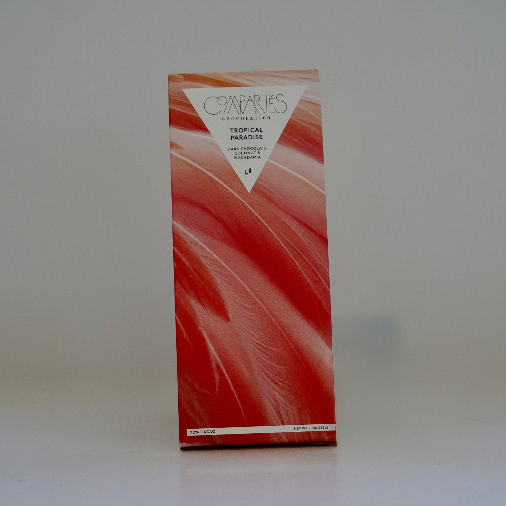 Red and white product packaging with a brand logo on a gray background