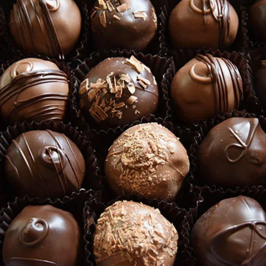 Assorted chocolate truffles in a box