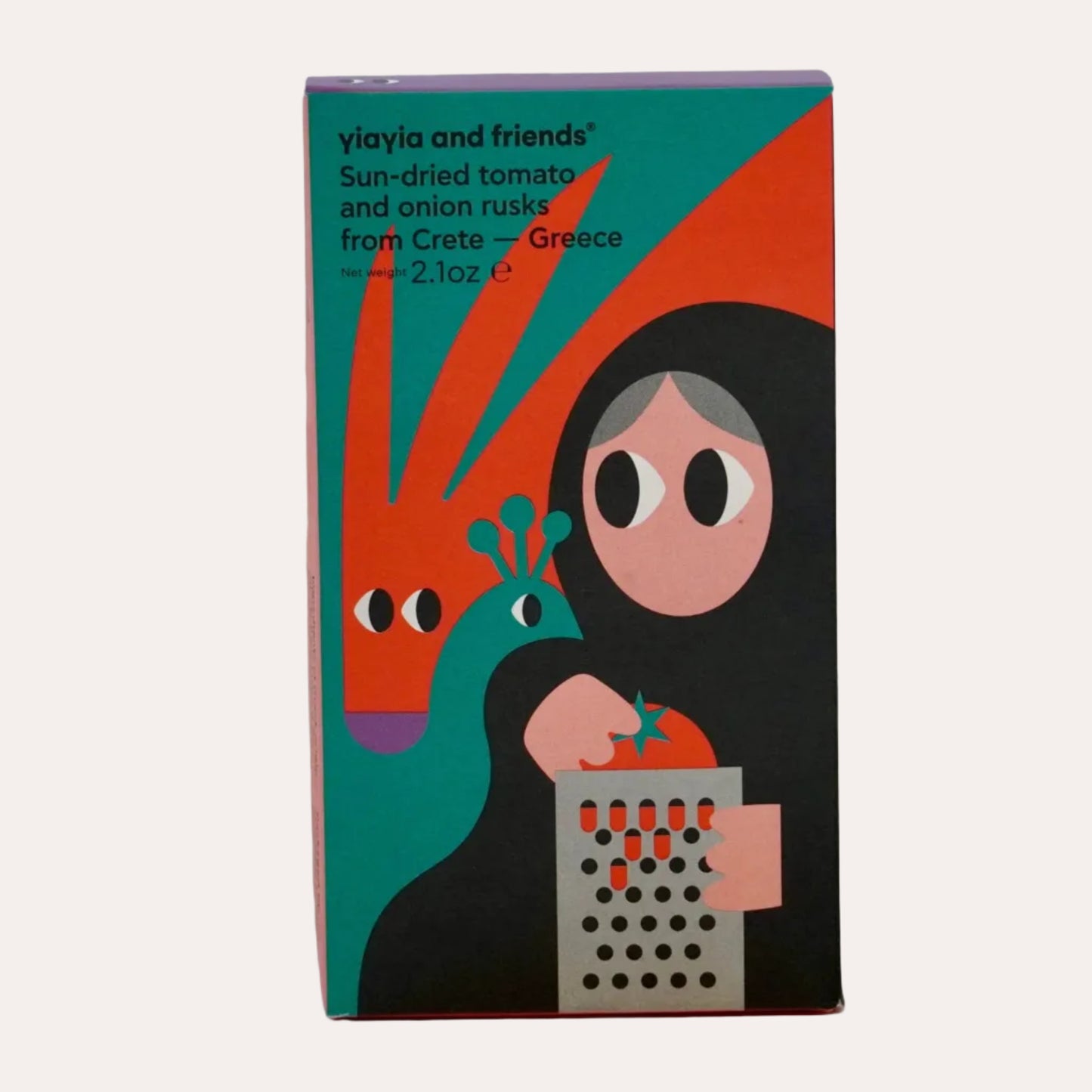 Product packaging with cartoon character on a white background