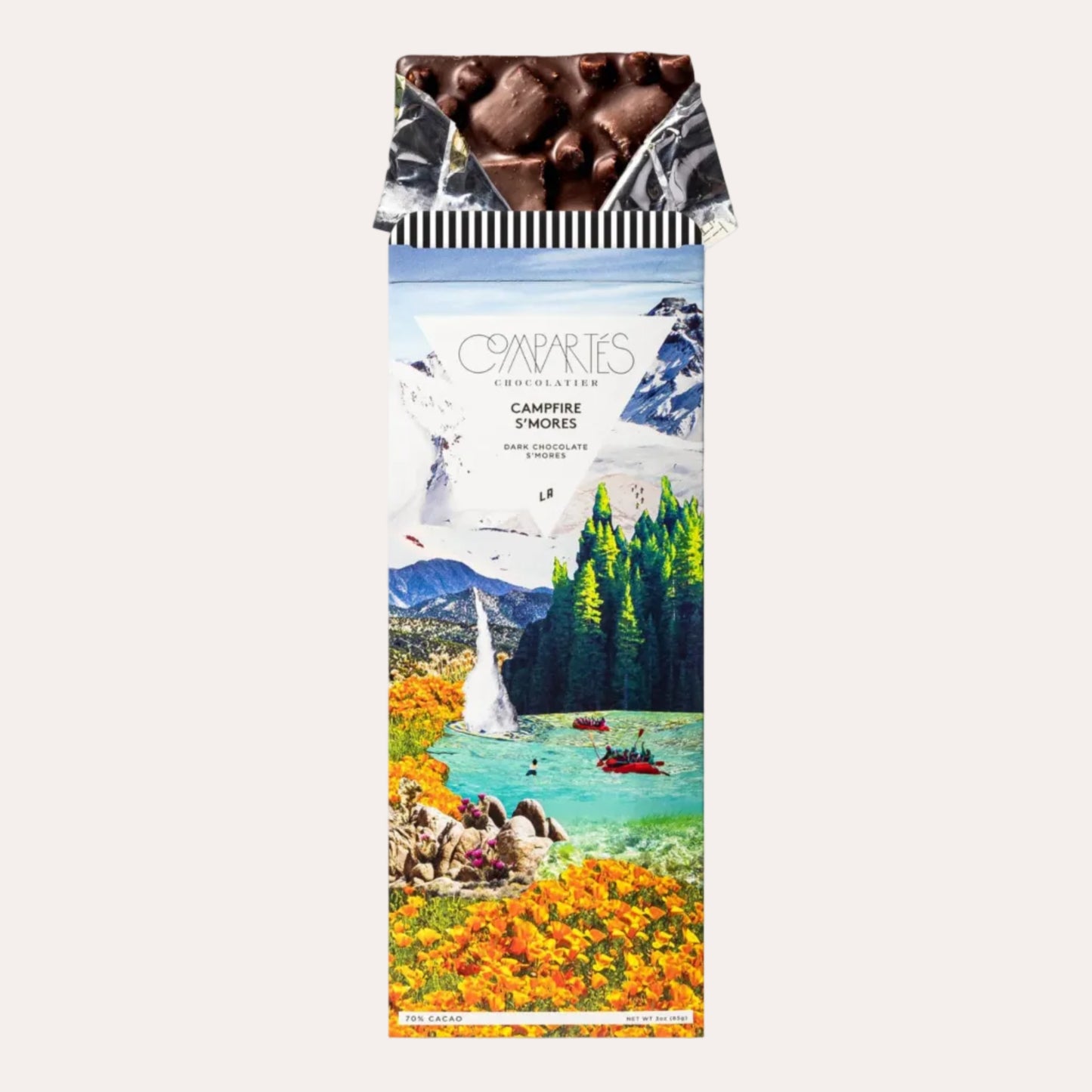 Chocolate bar packaging with scenic design on a white background