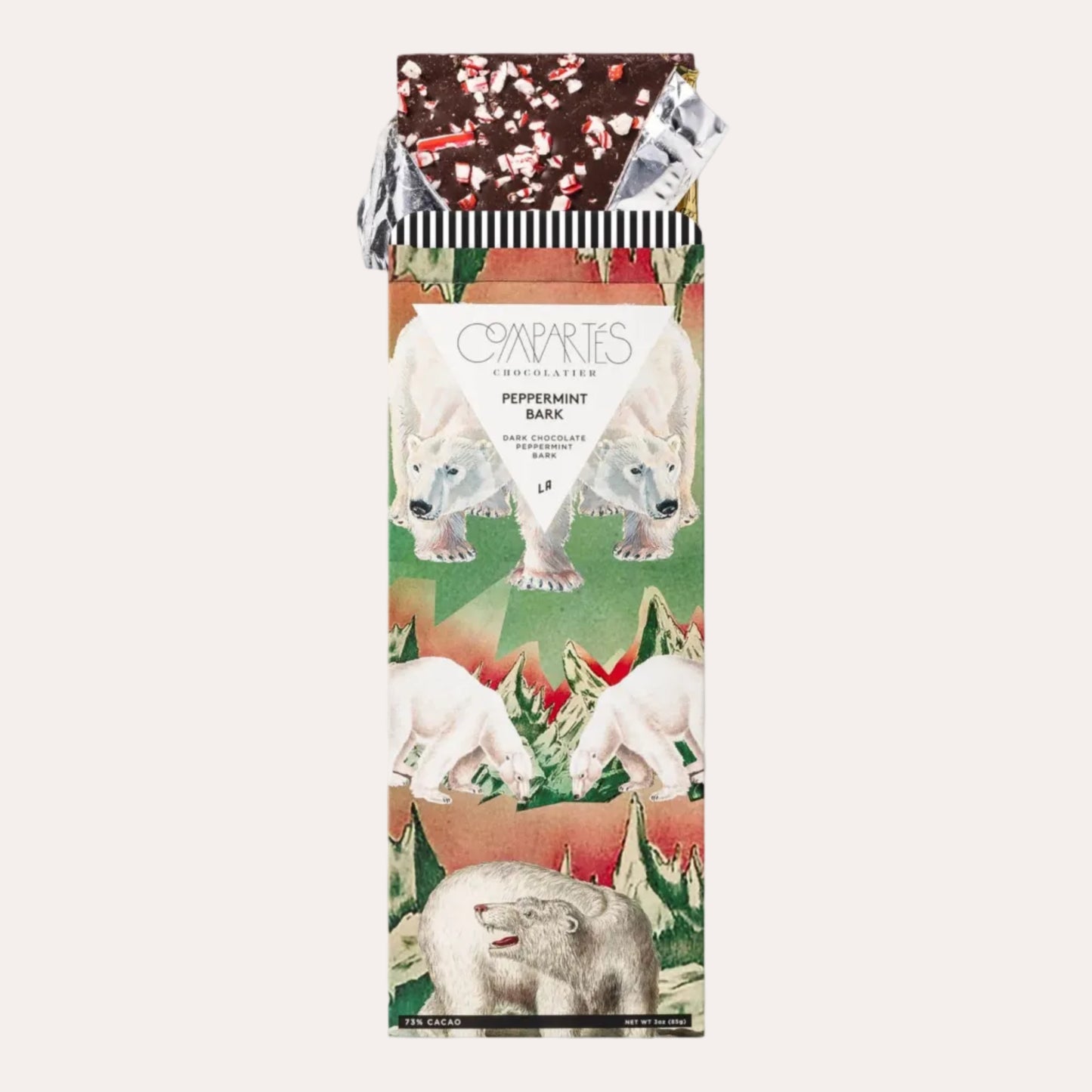 Chocolate bar packaging with polar bears and peppermint theme on a white background
Shipping gourmet provisions across the US
Cork Market and The Candy Castle 
Luxury groceries across the US