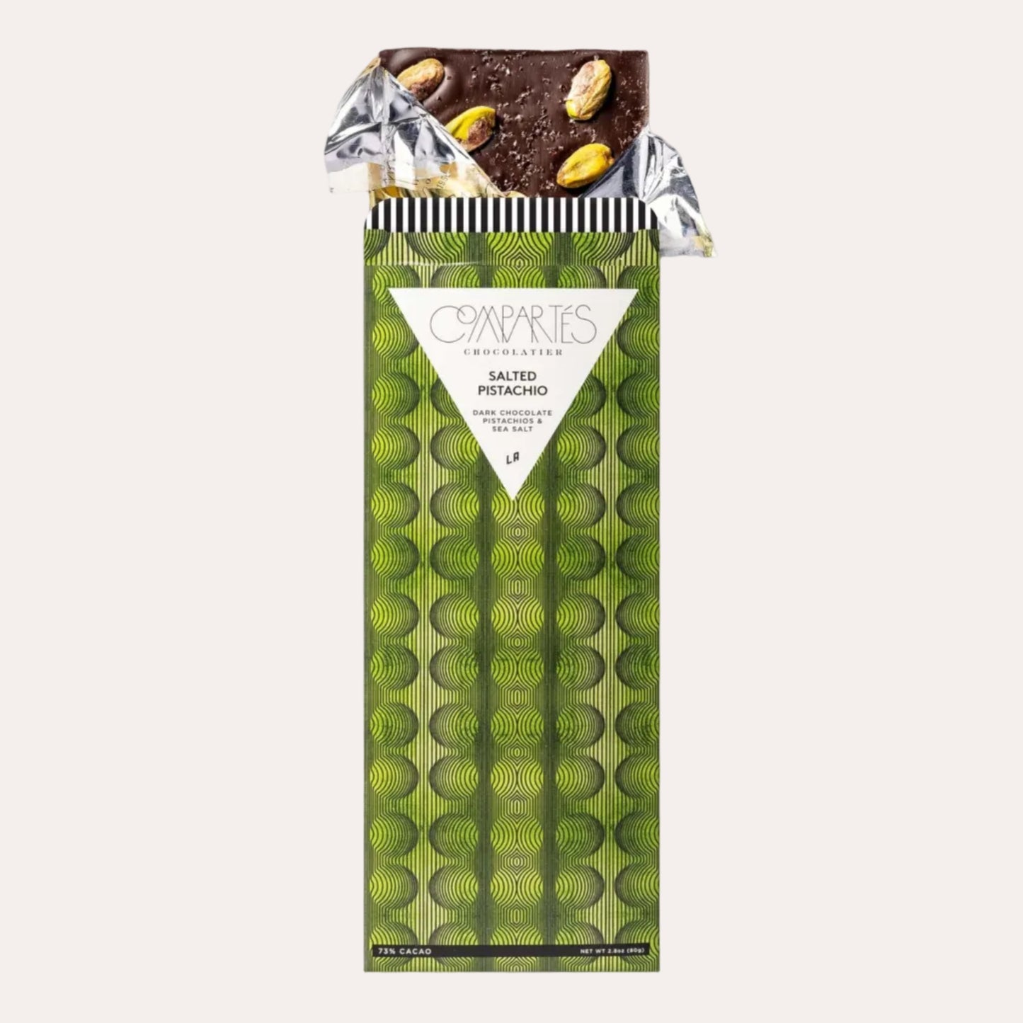 Chocolate bar with a green packaging featuring a brand logo on a white background 
Best candy store 
Stowe VT